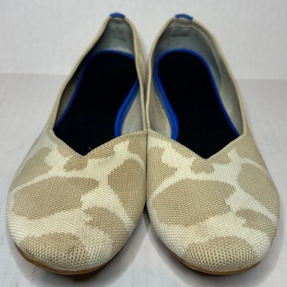 Rothy Style Size 7.5 Beige Tan Camo Print Round Toe Slip On Flats Casual Office - Picture 3 of 8